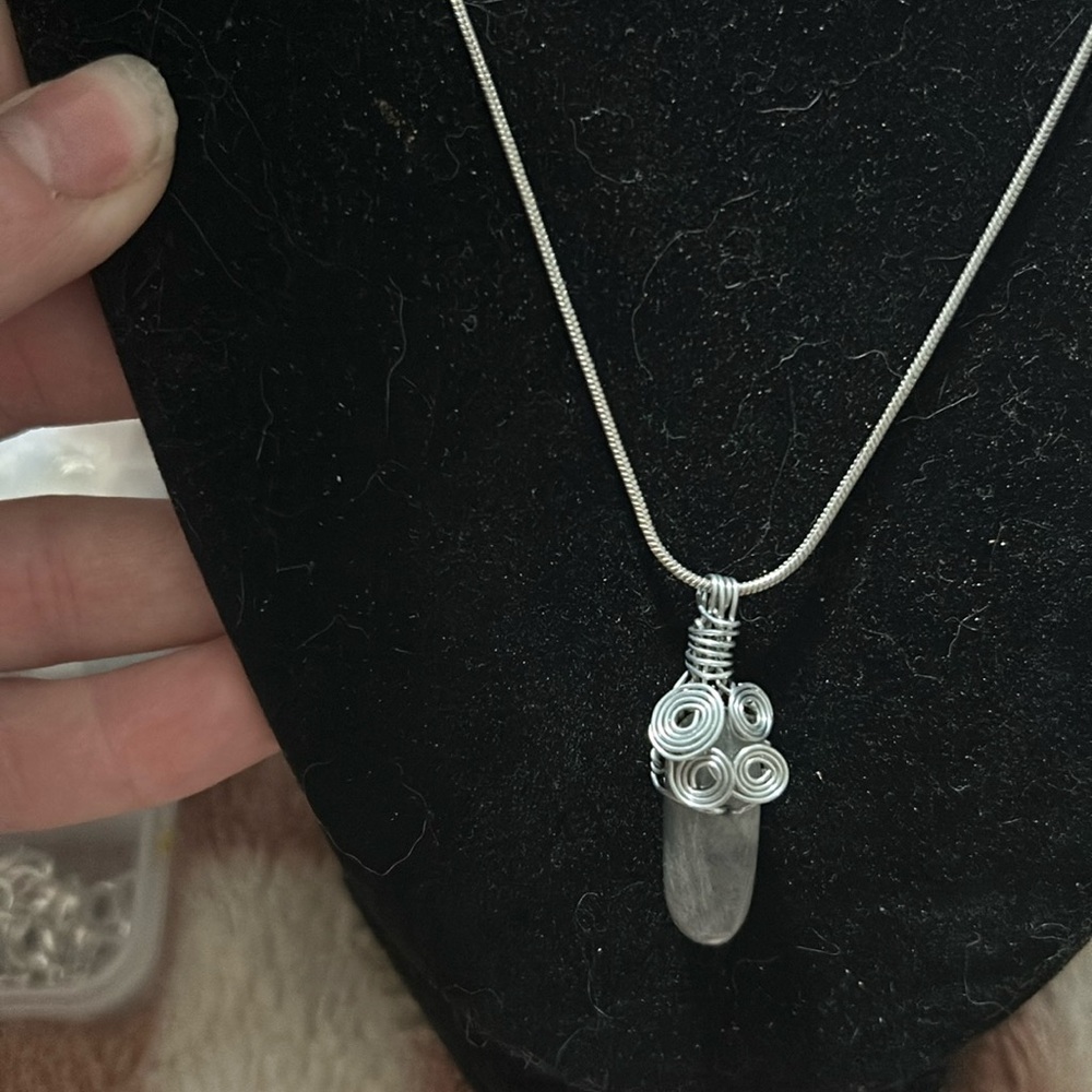 Moonstone hand wrapped necklace on silver chain!